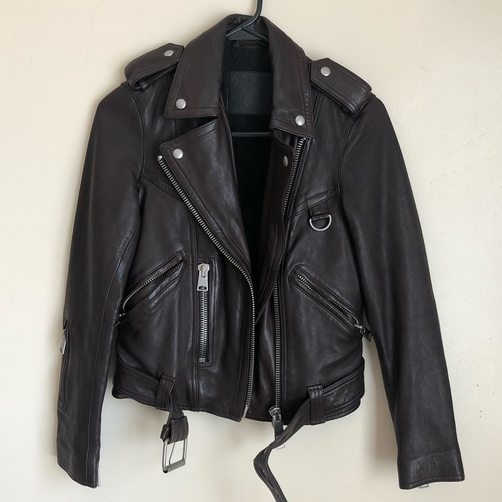 AllSaints Black/brown Leather Moto Jacket